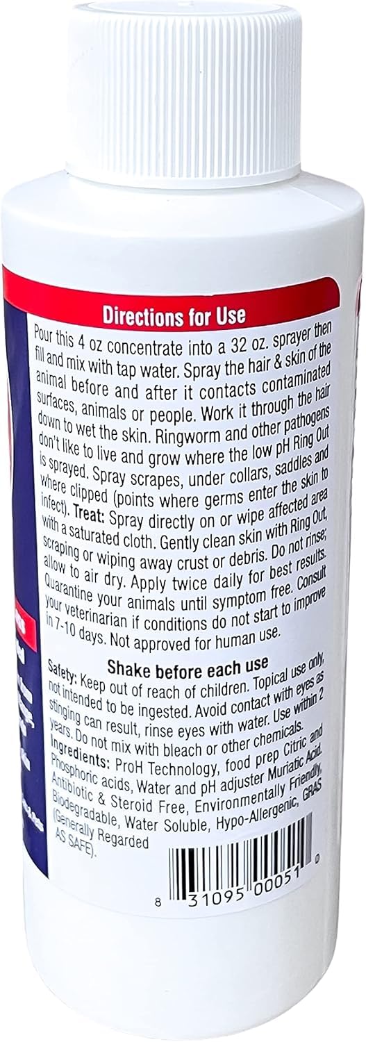 Ring Out - Control and Help Ringworm for Cats, Dogs, Sheep, Goats, Cattle, Horses, all Pets and Livestock makes 32 oz. of Spray